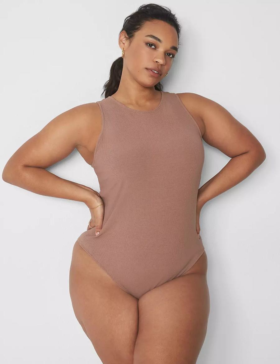 Brown Lane Bryant Rib Open-Back Women Bodysuit | FEJ8463DM