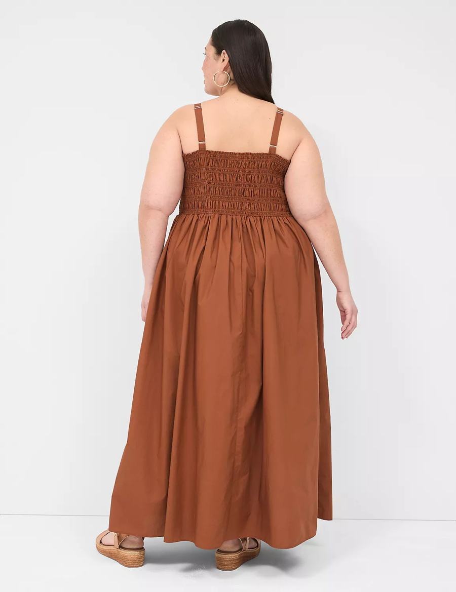 Brown Lane Bryant Shirred-Bodice Square-Neck Women Maxi Dress | PDL8364XC