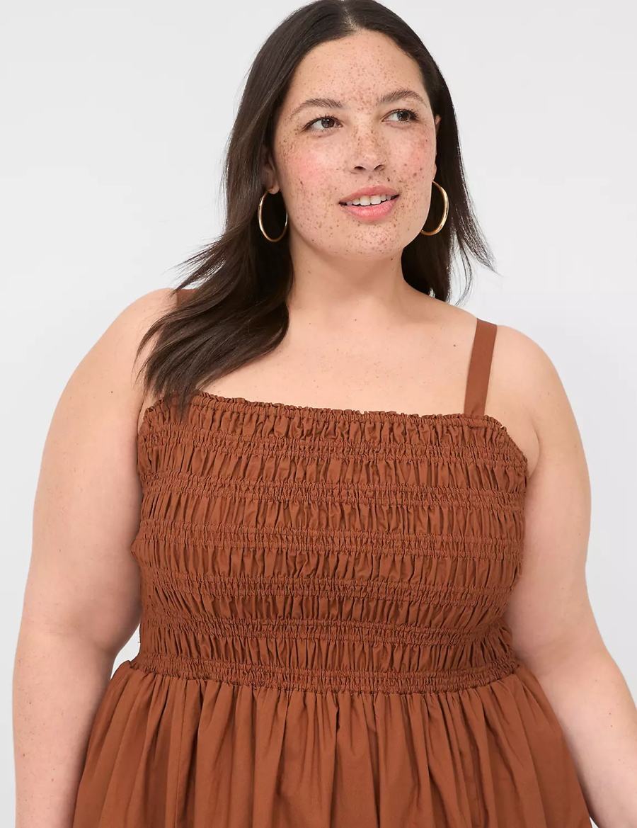 Brown Lane Bryant Shirred-Bodice Square-Neck Women Maxi Dress | PDL8364XC