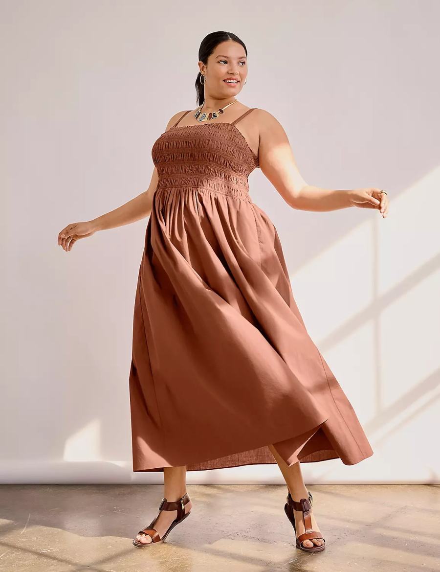 Brown Lane Bryant Shirred-Bodice Square-Neck Women Maxi Dress | PDL8364XC