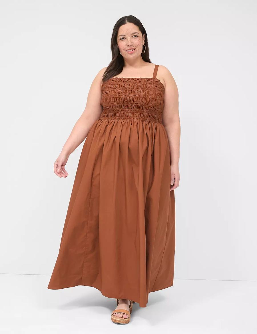 Brown Lane Bryant Shirred-Bodice Square-Neck Women Maxi Dress | PDL8364XC