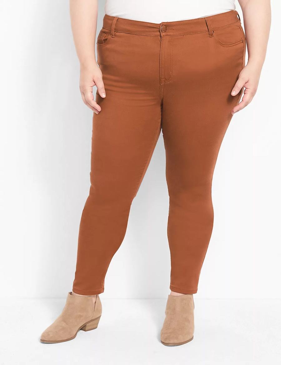 Brown Lane Bryant Straight Fit 5-Pocket Sateen Skinny Women Pants | DZX3892CB