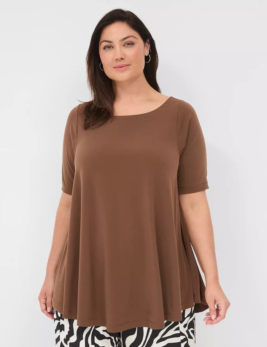 Brown Lane Bryant Swing Boatneck Top Women T Shirts | ZWT4726VD