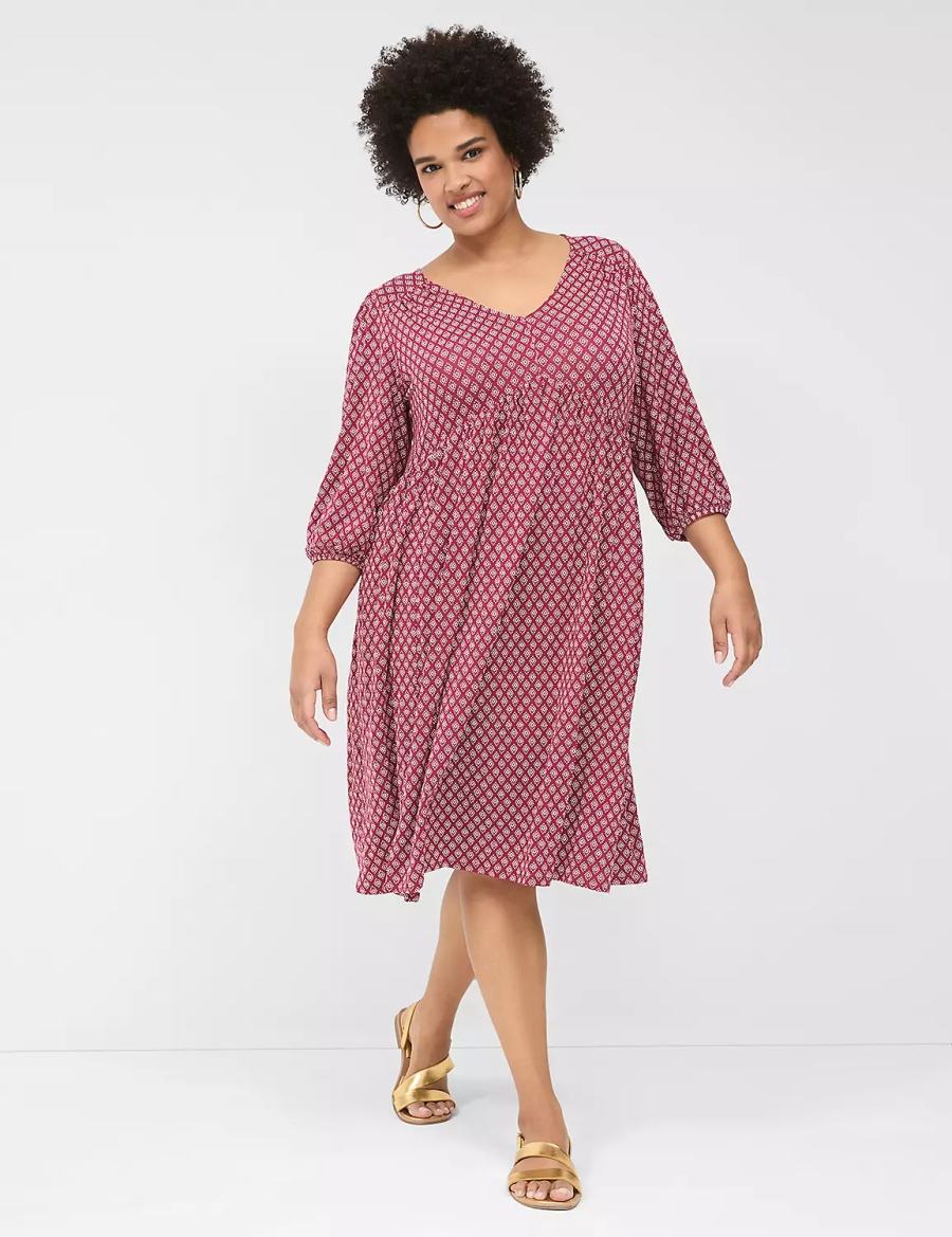 Burgundy Lane Bryant Easy Swing V-Neck Women Casual Dress | GLC1558OE