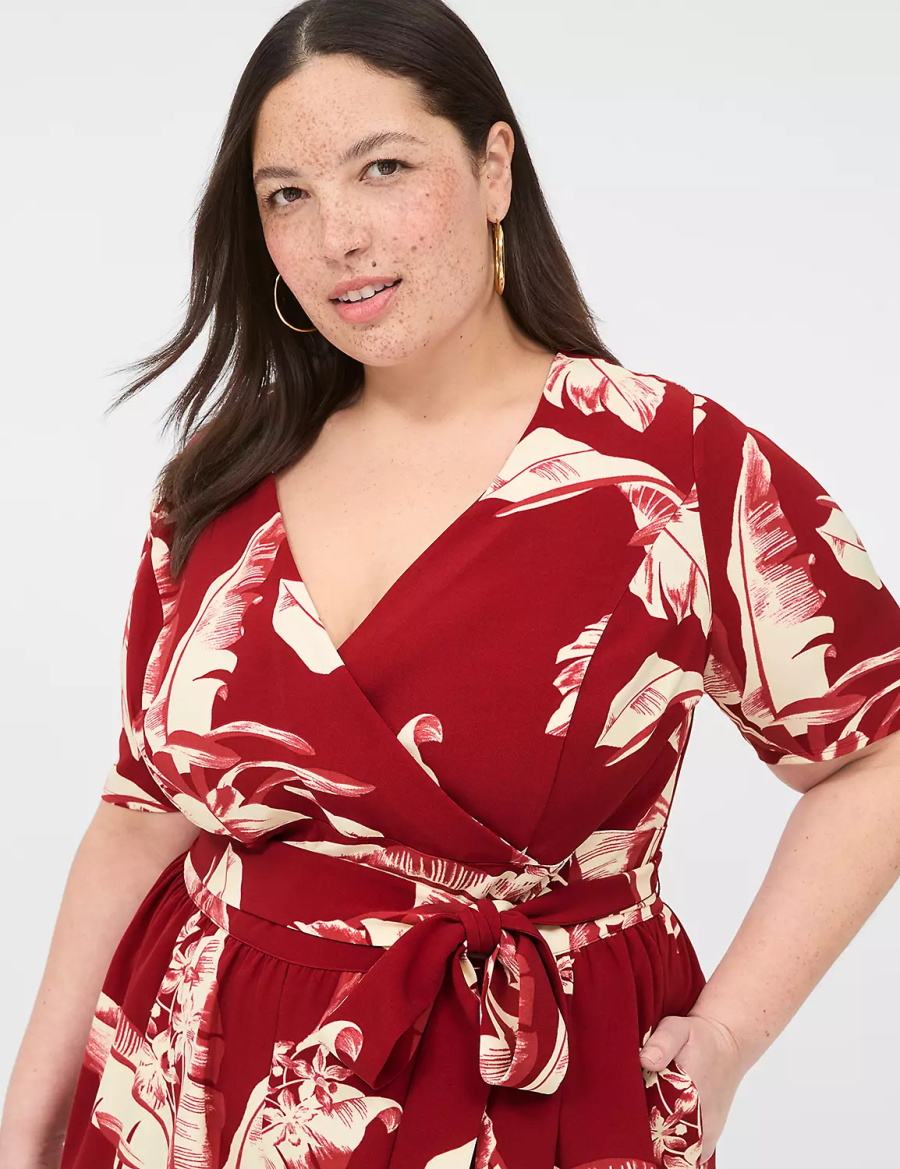 Burgundy Lane Bryant Lena Short-Sleeve Surplice Women Jumpsuit | XPV7775ZZ