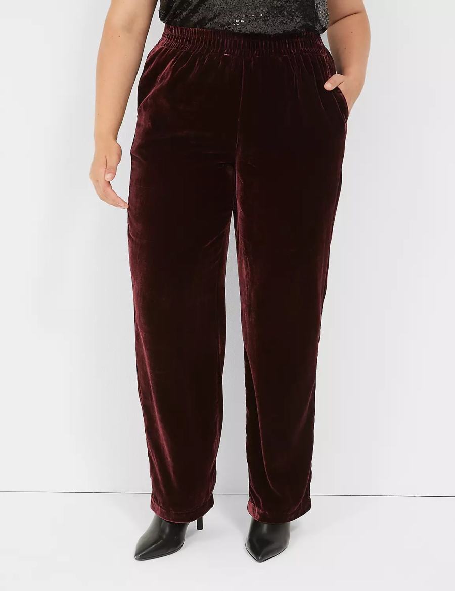 Burgundy Lane Bryant Pull-On Velvet Straight Leg Women Pants | MNQ5733PT