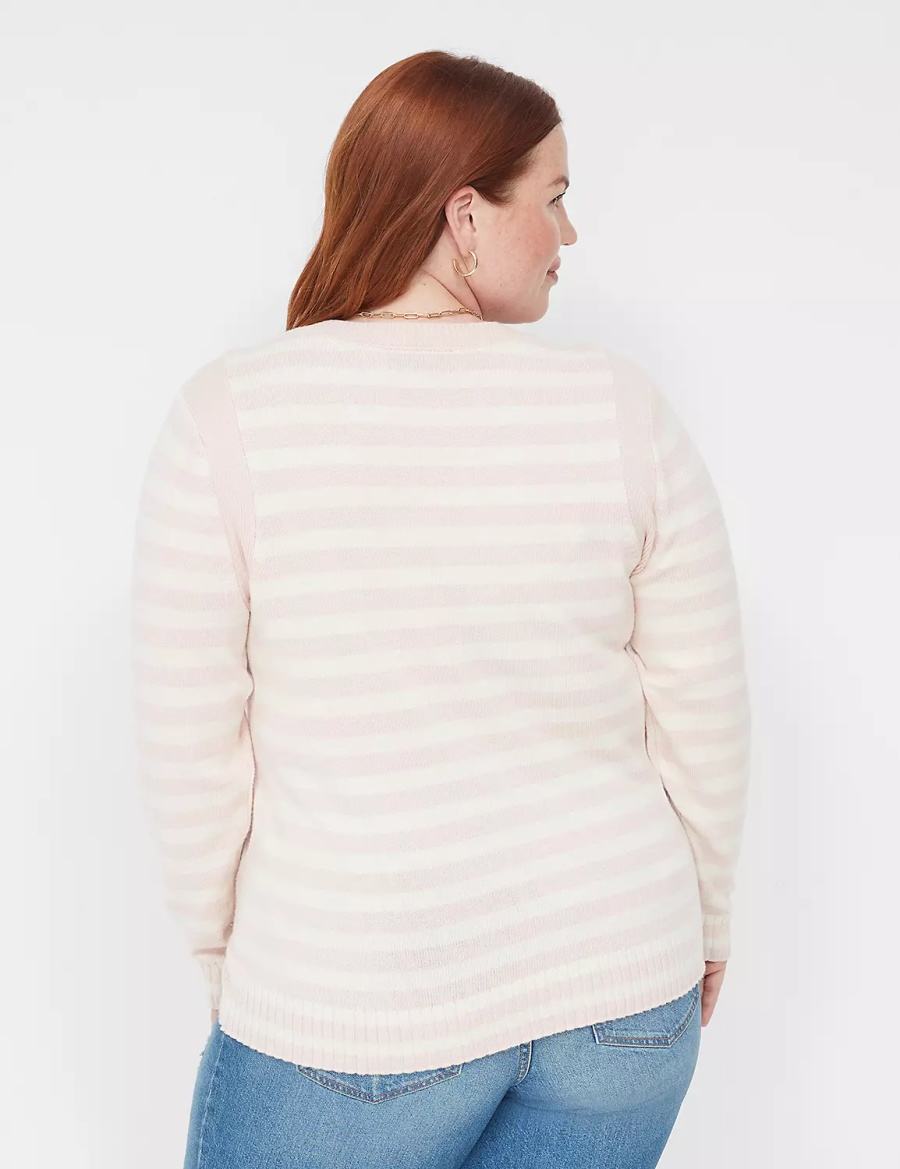 Coral Lane Bryant Crew-Neck Button-Shoulder Stripe Women Sweaters | OME6059WR