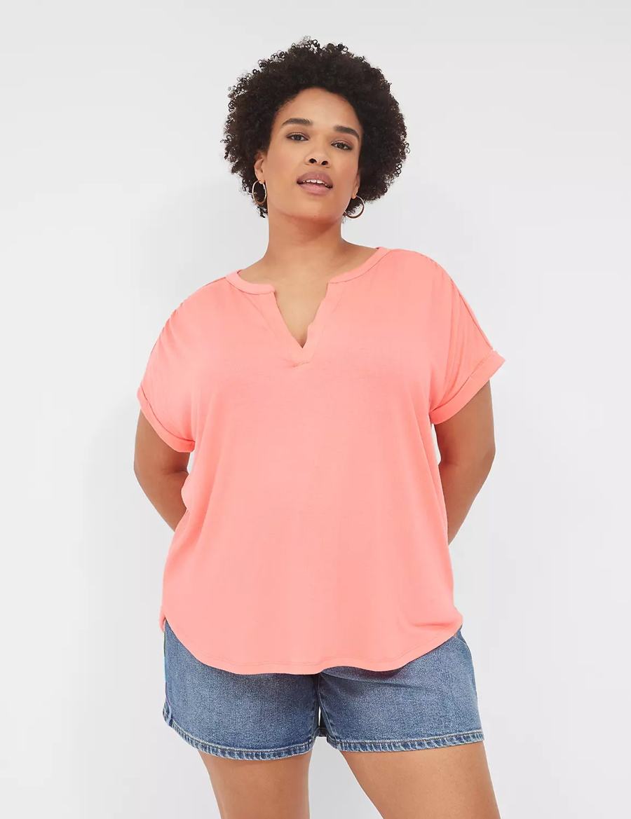 Coral Lane Bryant Relaxed Gauze Notch-Neck Women Shirts | NEN6048RK