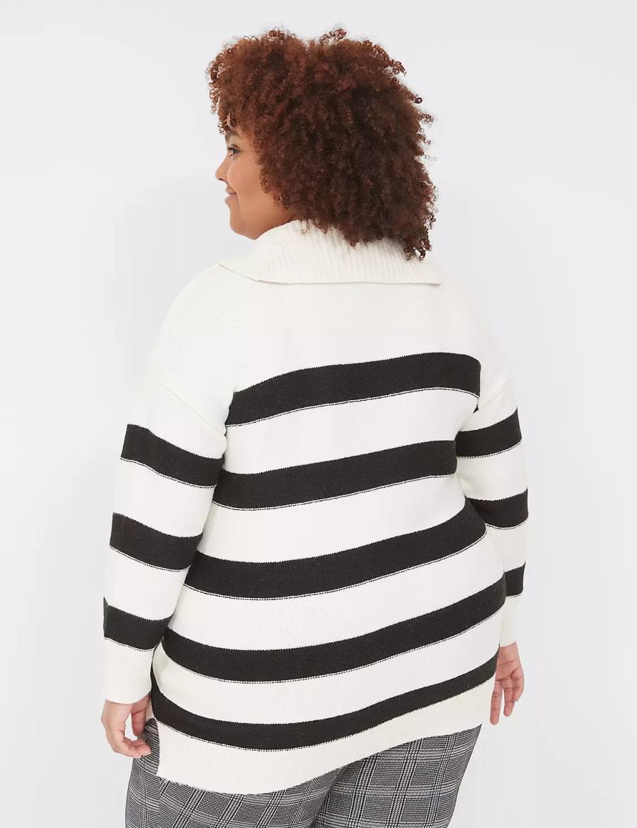 Cream Black Lane Bryant Cowlneck Stripe Tunic Women Sweaters | ODB3716WU