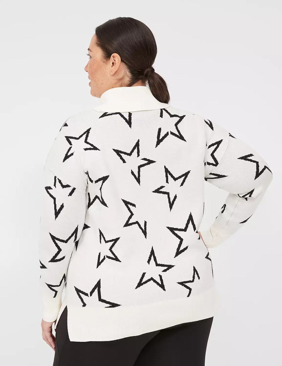 Cream Black Lane Bryant LIVI Turtleneck Star Women Sweaters | SKZ2815JI