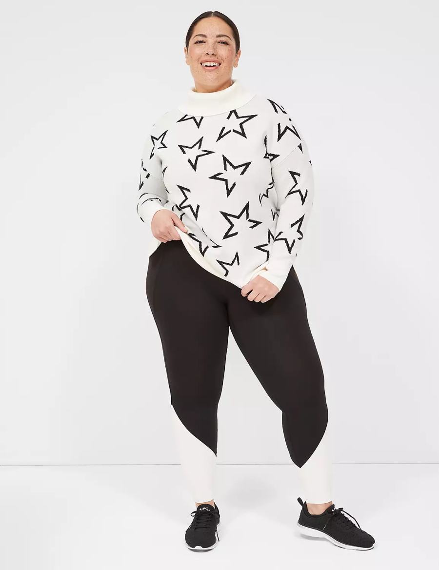 Cream Black Lane Bryant LIVI Turtleneck Star Women Sweaters | SKZ2815JI