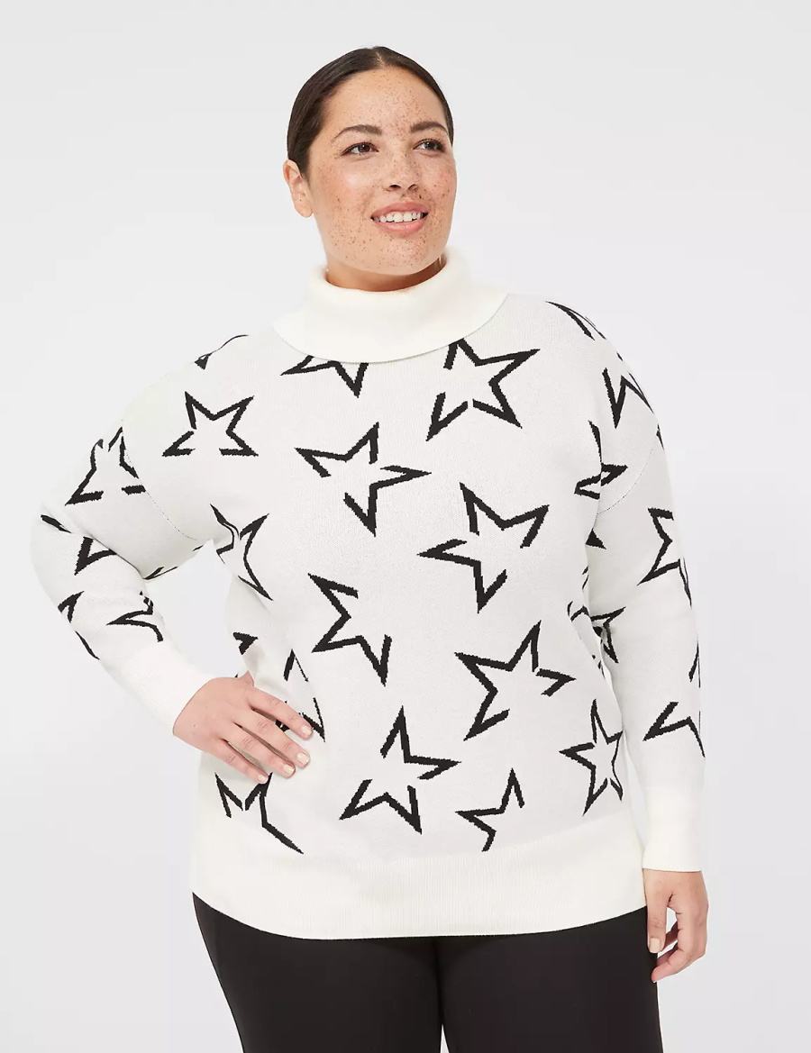 Cream Black Lane Bryant LIVI Turtleneck Star Women Sweaters | SKZ2815JI