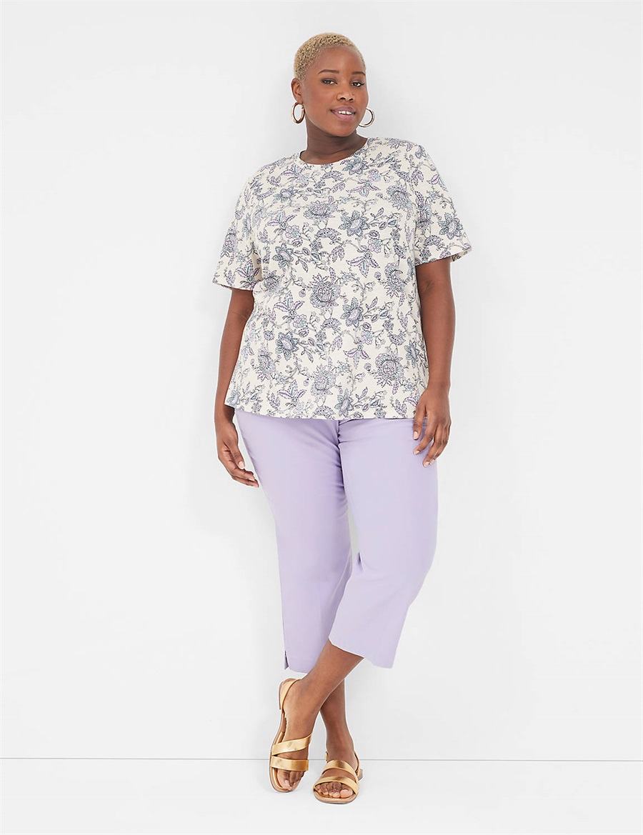 Cream Purple Lane Bryant Perfect Sleeve Crew-Neck Tee Women T Shirts | OKP8082XQ