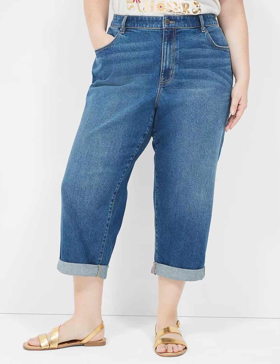 Dark Blue Lane Bryant Boyfriend Fit Capri Women Jeans | EYA8160PG