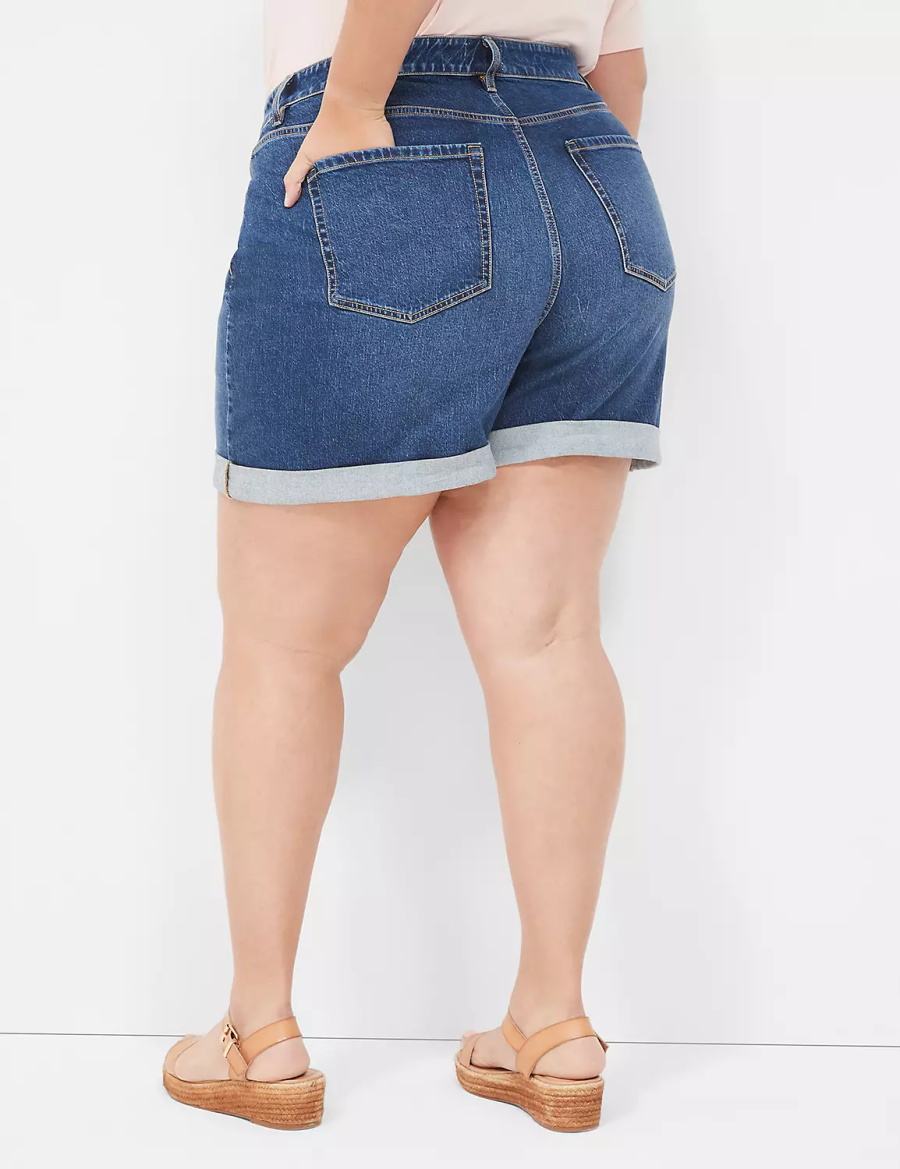 Dark Blue Lane Bryant Boyfriend Fit Midi Jean Women Shorts | TTI8661LK