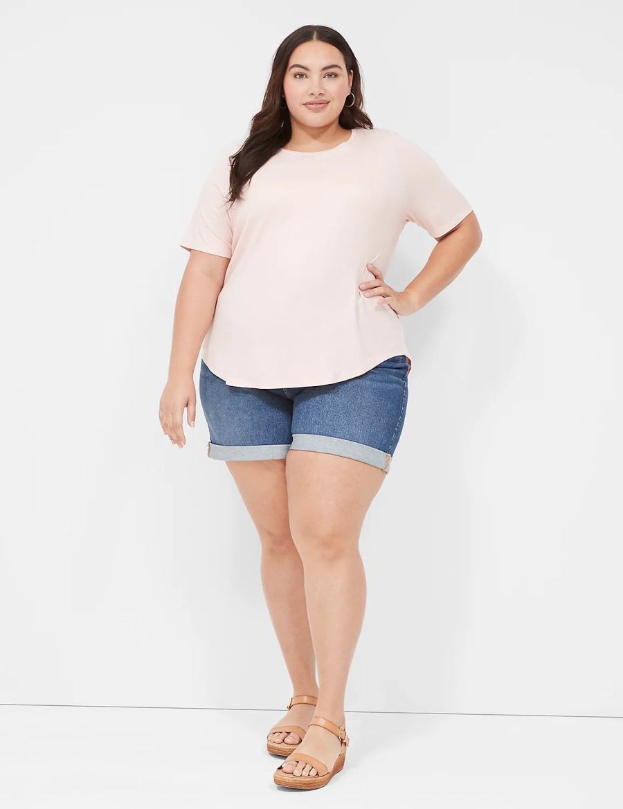 Dark Blue Lane Bryant Boyfriend Fit Midi Jean Women Shorts | TTI8661LK