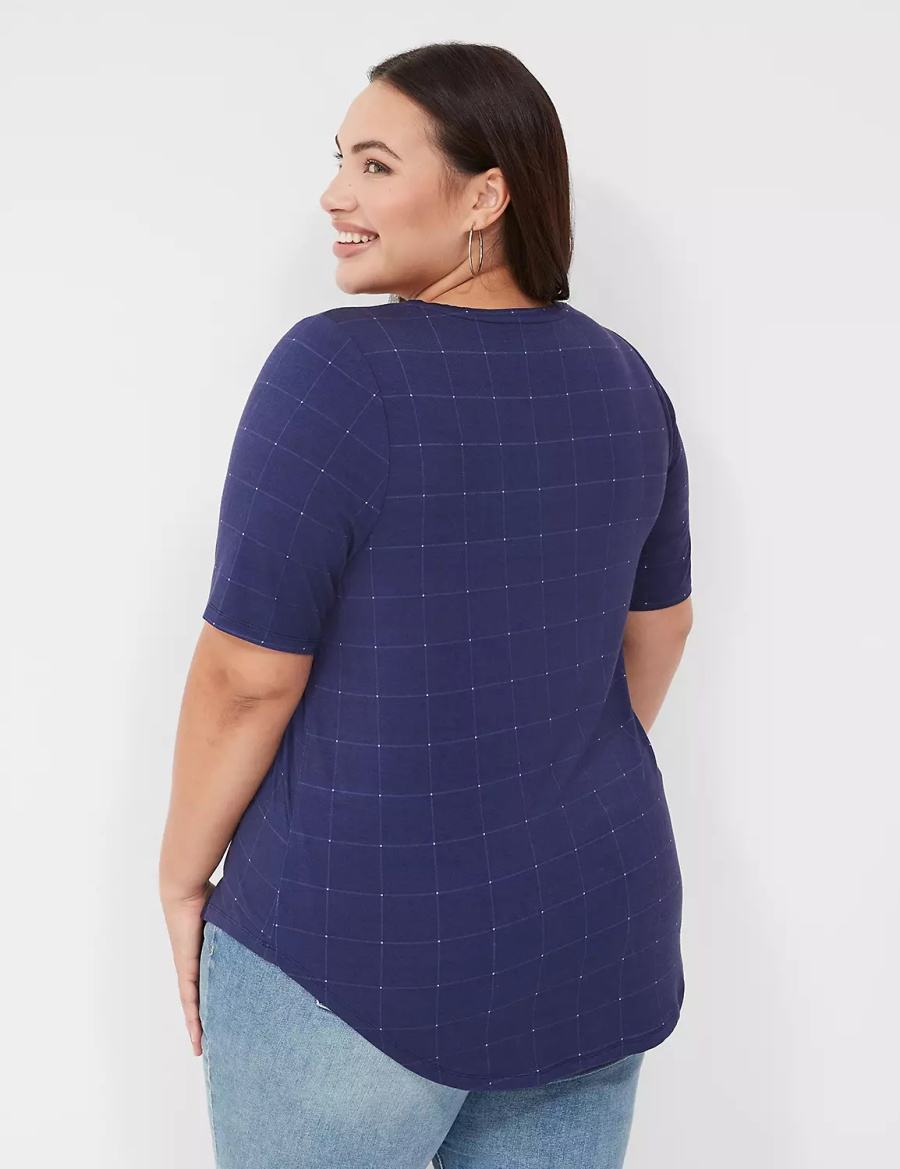 Dark Blue Lane Bryant Curved-Hem Perfect Sleeve Tee Women T Shirts | VVG8757DH