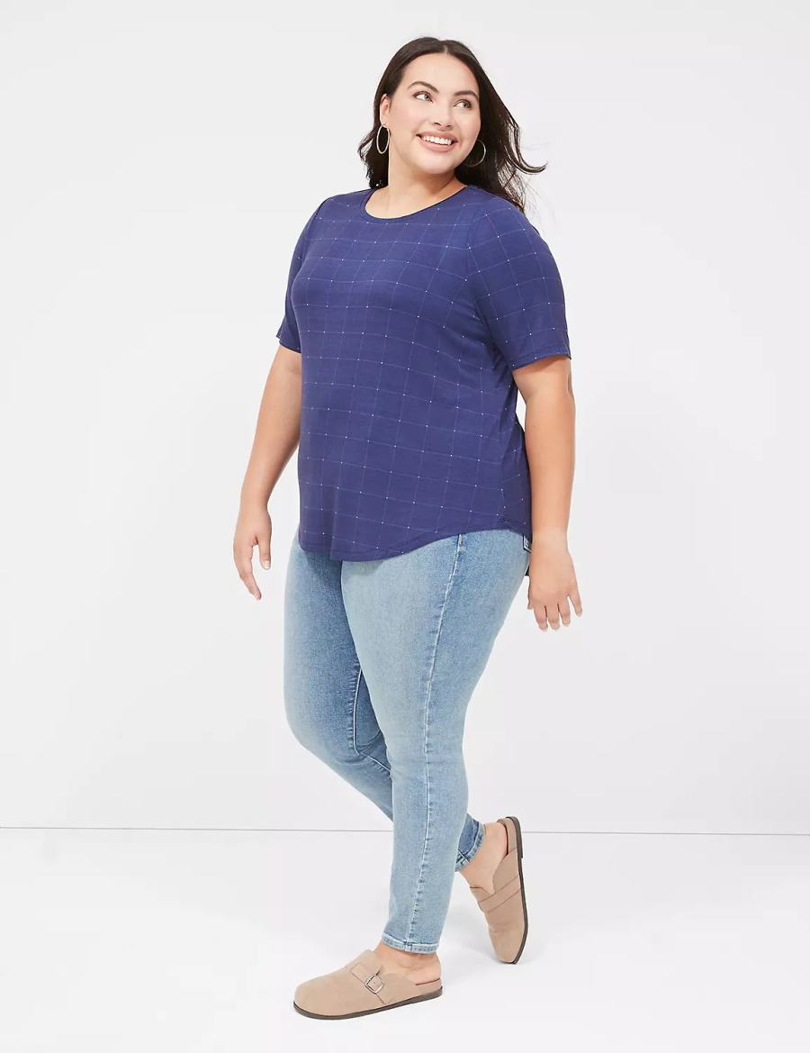 Dark Blue Lane Bryant Curved-Hem Perfect Sleeve Tee Women T Shirts | VVG8757DH