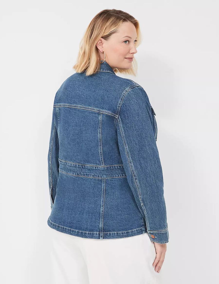 Dark Blue Lane Bryant Denim Banded-Waist Utility Women Jackets | IJE9510NC