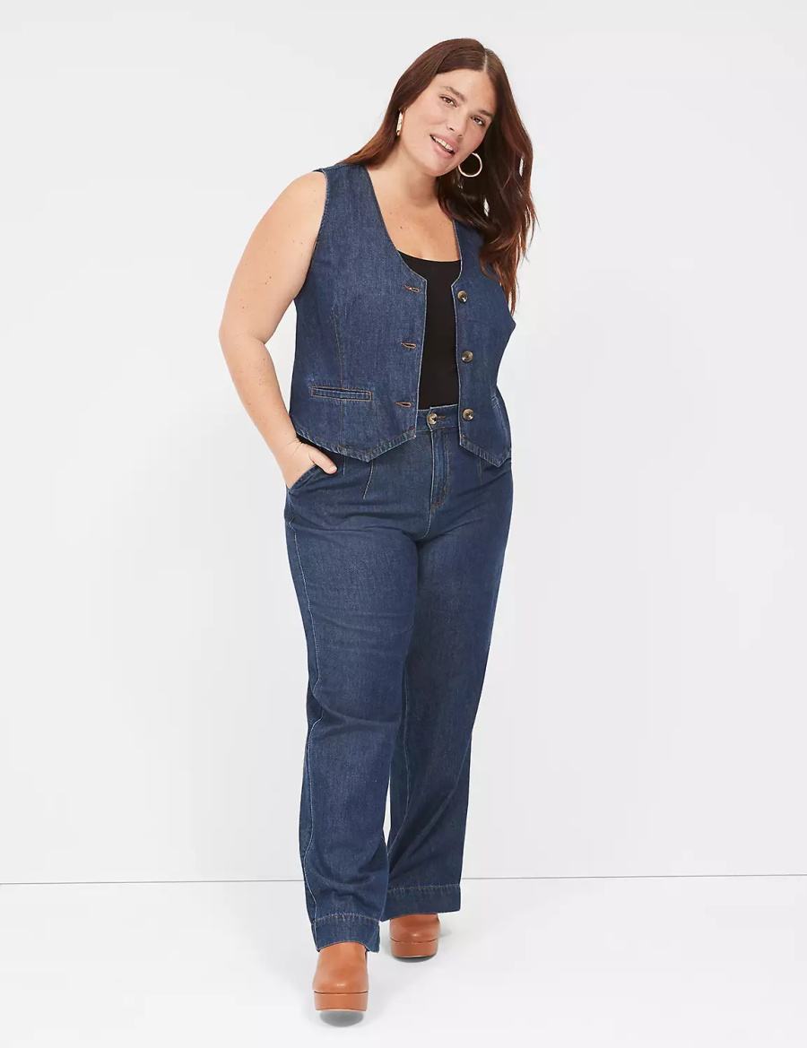 Dark Blue Lane Bryant Dressy Denim Vest Women Vest | ACP542GF