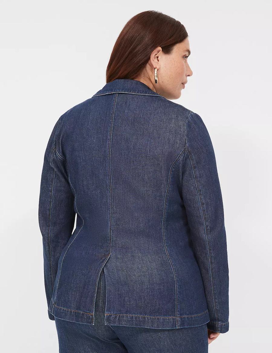 Dark Blue Lane Bryant Fitted Denim Women Blazers | LTE4813PW