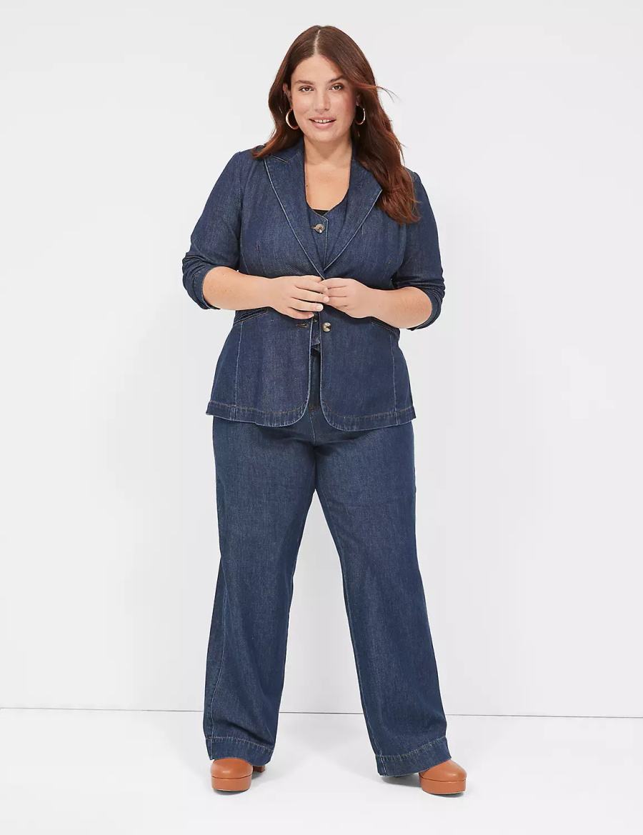 Dark Blue Lane Bryant Fitted Denim Women Blazers | LTE4813PW