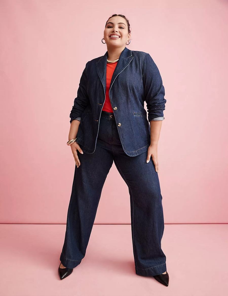 Dark Blue Lane Bryant Fitted Denim Women Blazers | LTE4813PW