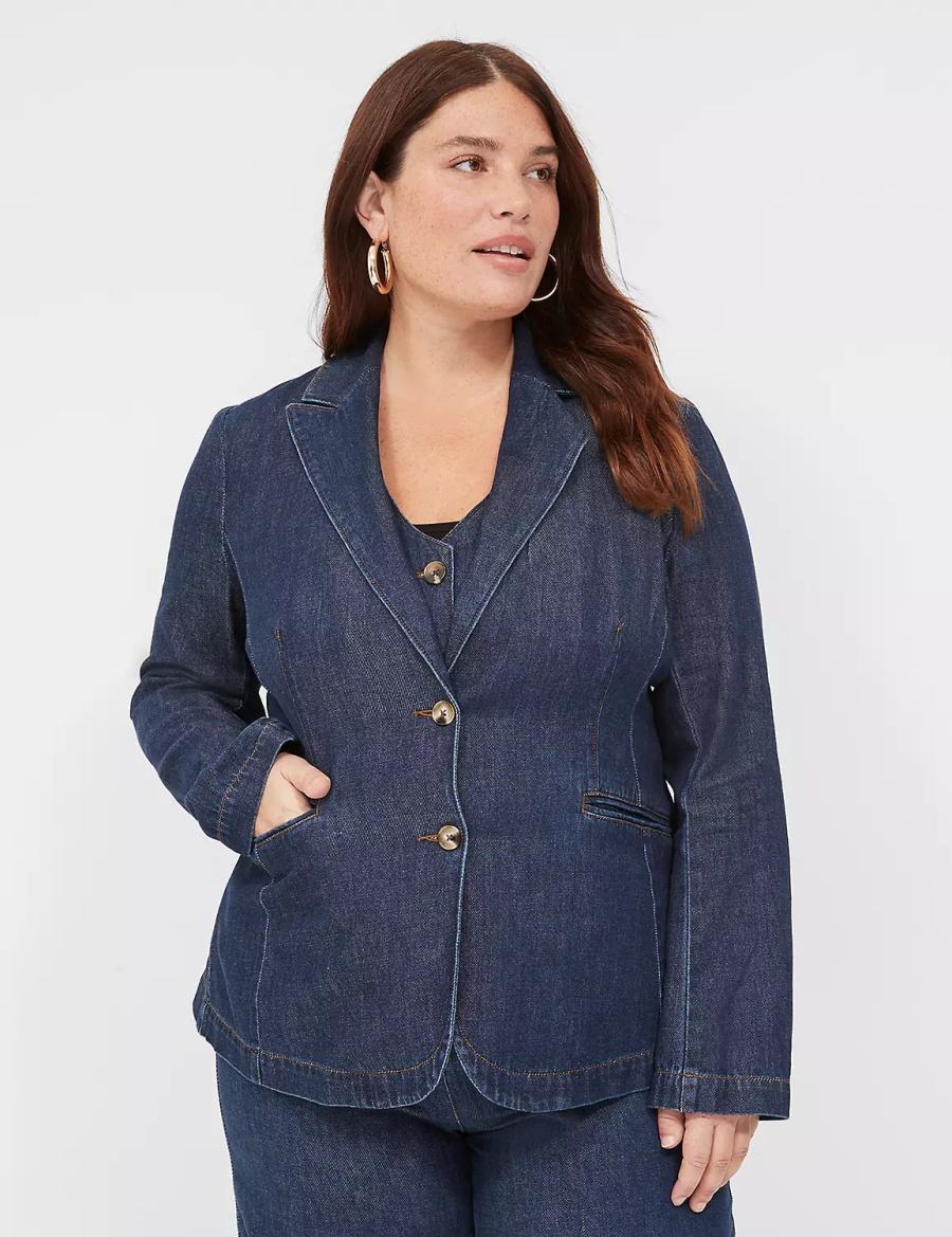 Dark Blue Lane Bryant Fitted Denim Women Blazers | LTE4813PW