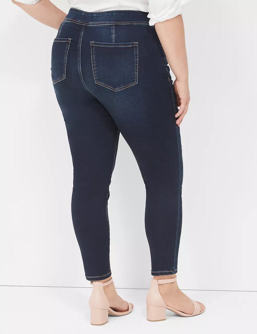 Dark Blue Lane Bryant High-Rise Sateen 3-Button Women Jeggings | TPL4894OW