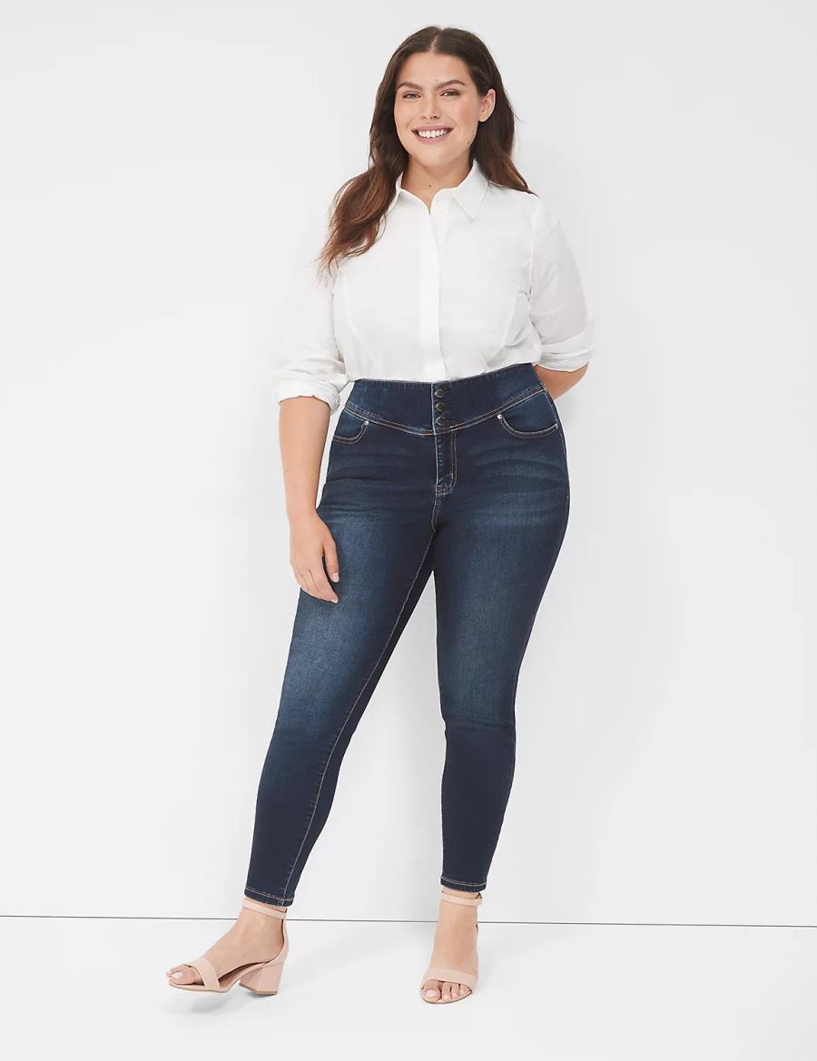 Dark Blue Lane Bryant High-Rise Sateen 3-Button Women Jeggings | TPL4894OW