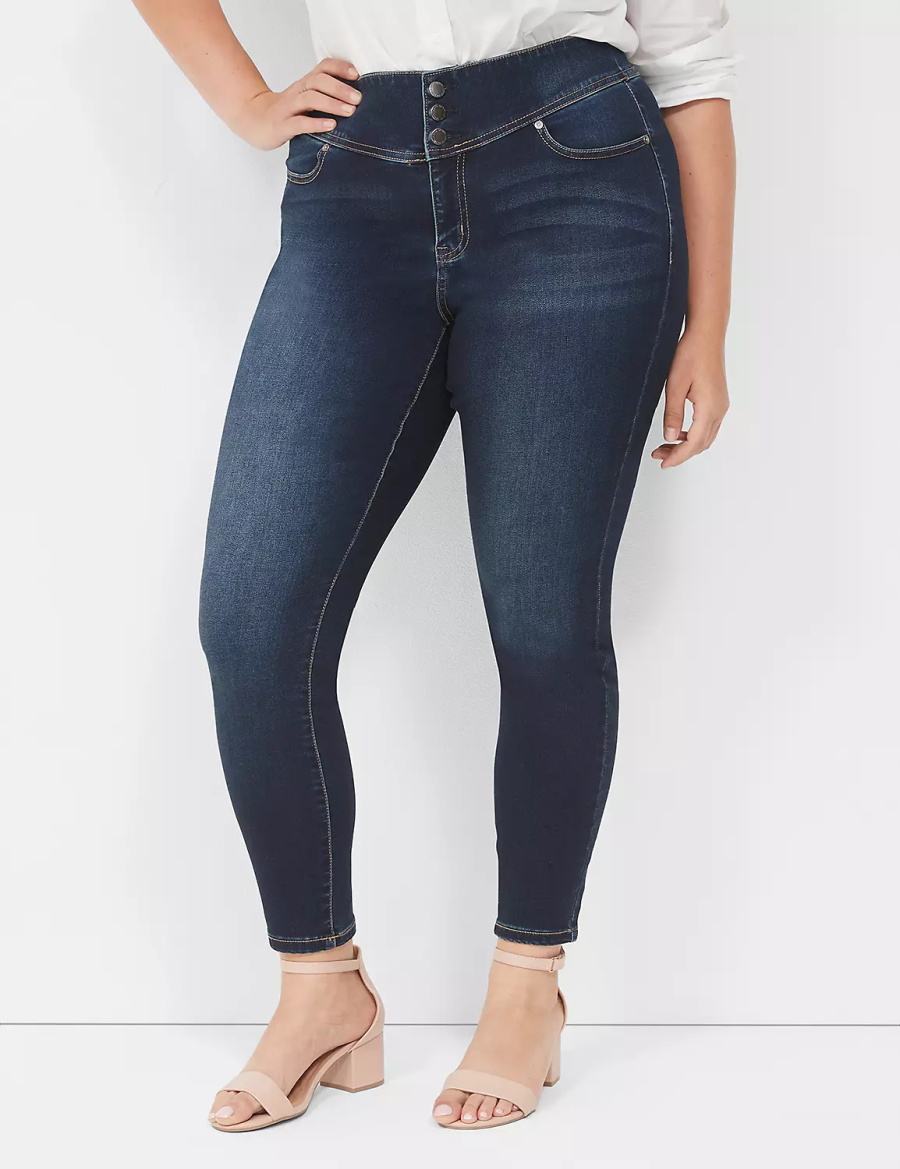 Dark Blue Lane Bryant High-Rise Sateen 3-Button Women Jeggings | TPL4894OW