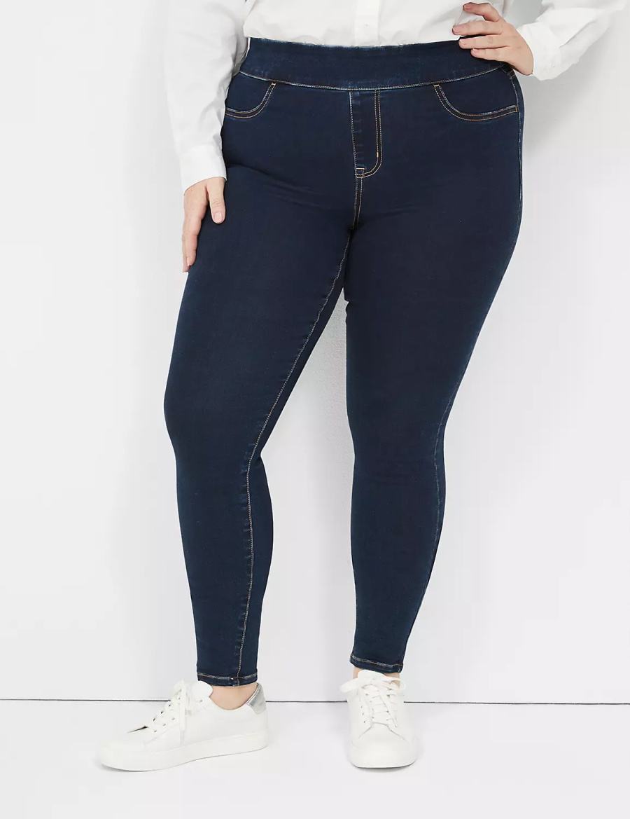 Dark Blue Lane Bryant High-Rise Sateen Pull-On Women Jeggings | FTB2146MX