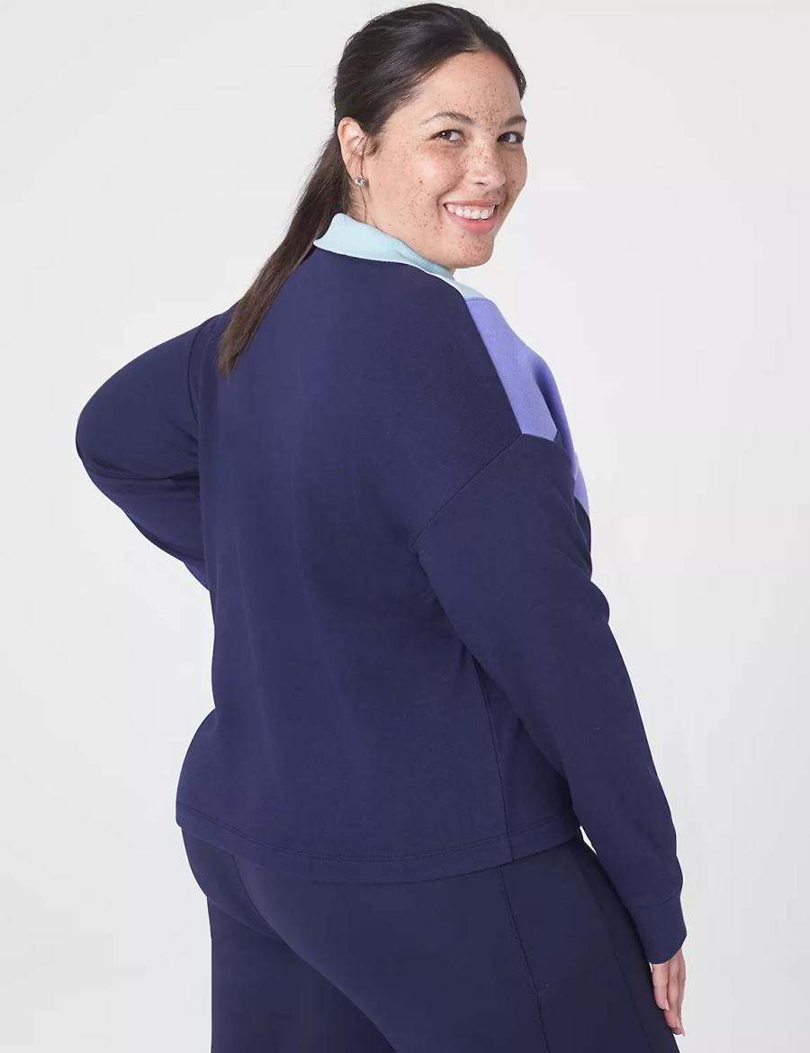 Dark Blue Lane Bryant LIVI Crop Zip-Neck Seamed Women Sweatshirts | DDK3051NC