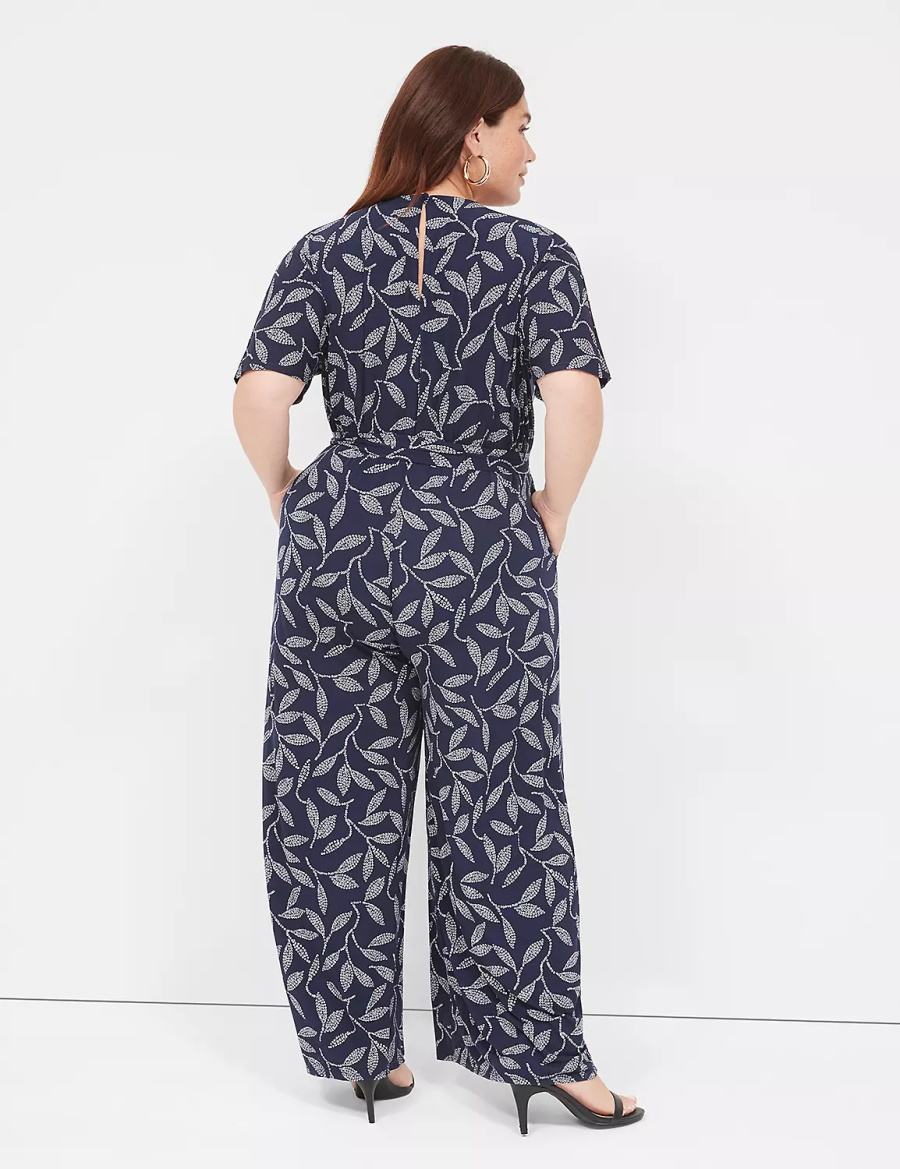 Dark Blue Lane Bryant Perfect Kimono Sleeve V-Neck Jersey Women Jumpsuit | XUD7245BP