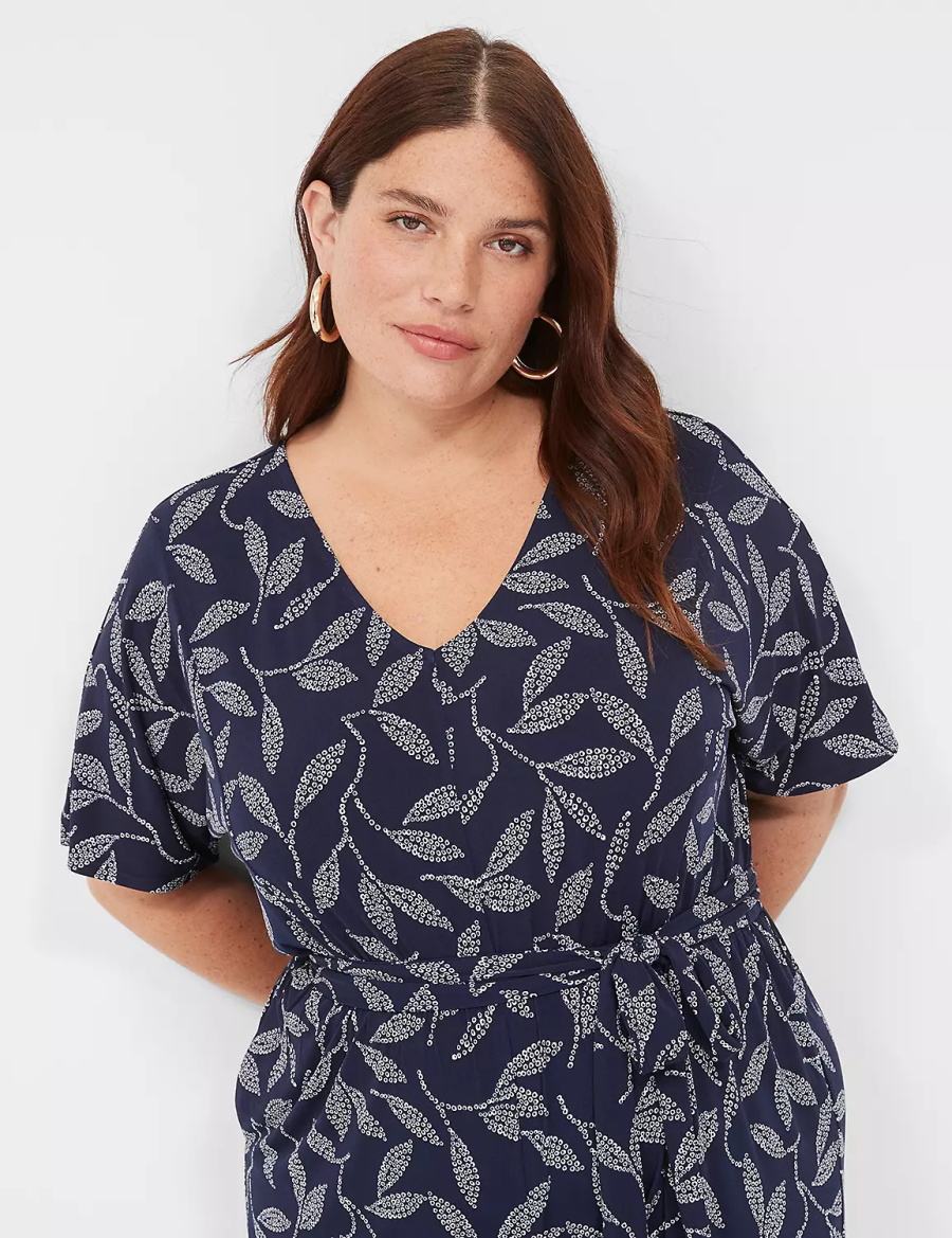 Dark Blue Lane Bryant Perfect Kimono Sleeve V-Neck Jersey Women Jumpsuit | XUD7245BP