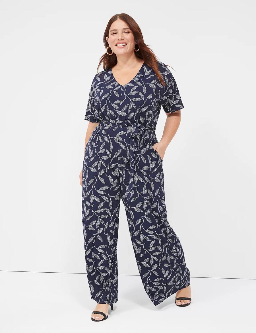 Dark Blue Lane Bryant Perfect Kimono Sleeve V-Neck Jersey Women Jumpsuit | XUD7245BP