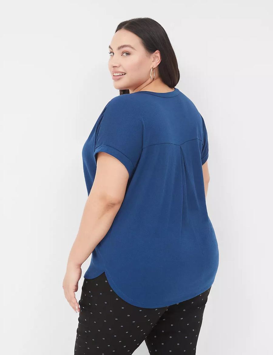 Dark Blue Lane Bryant Relaxed Gauze Notch-Neck Women Shirts | NOC1885BI