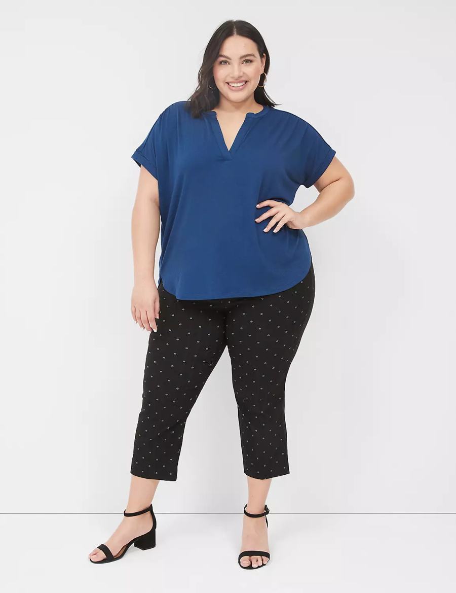 Dark Blue Lane Bryant Relaxed Gauze Notch-Neck Women Shirts | NOC1885BI