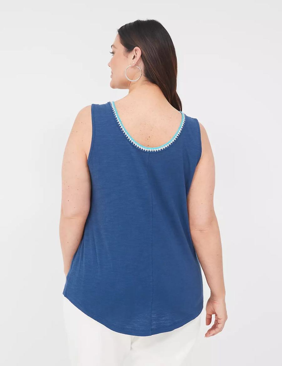 Dark Blue Lane Bryant Scoop-Neck Crochet-Trim Women Tank Top | RSS6693SF