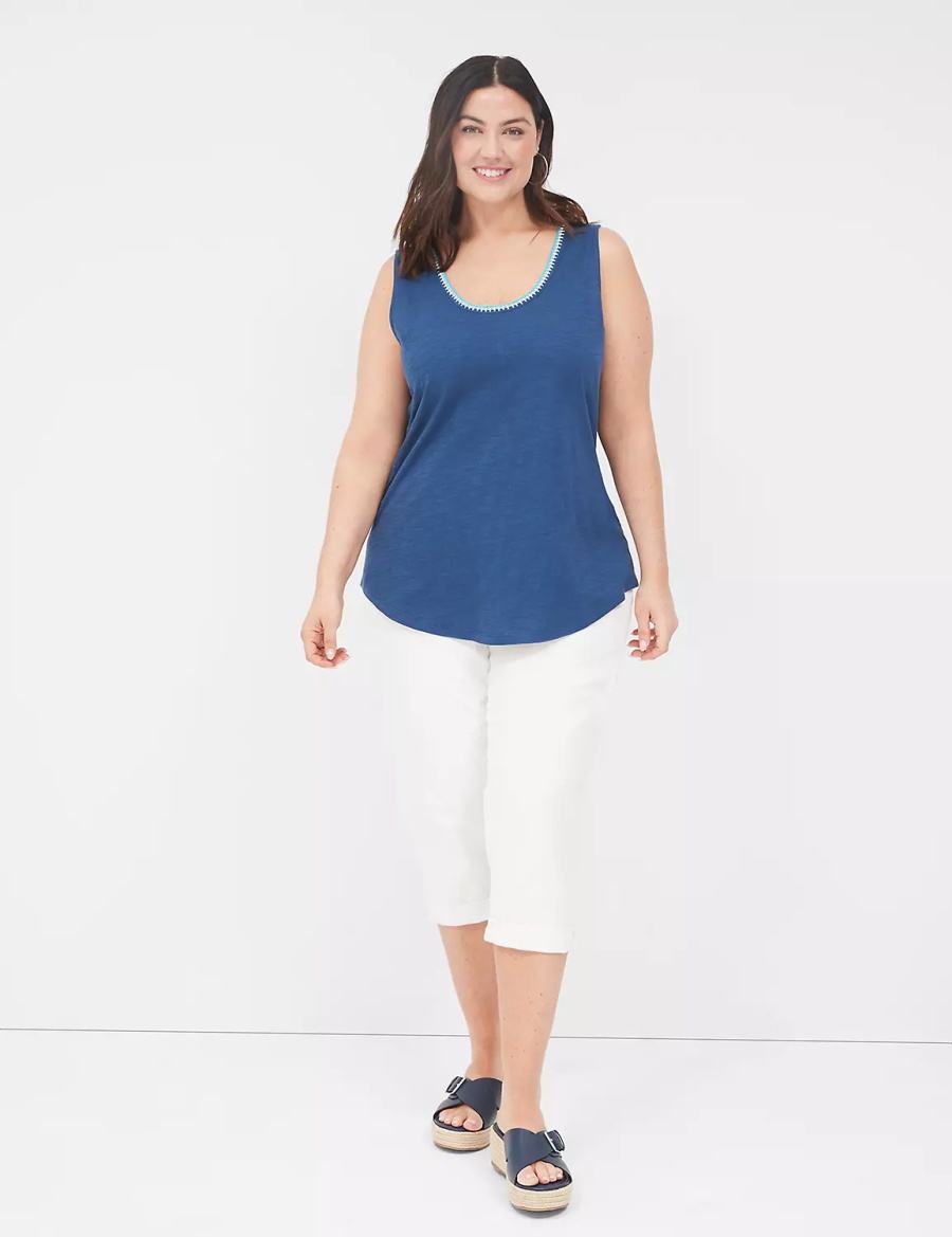 Dark Blue Lane Bryant Scoop-Neck Crochet-Trim Women Tank Top | RSS6693SF