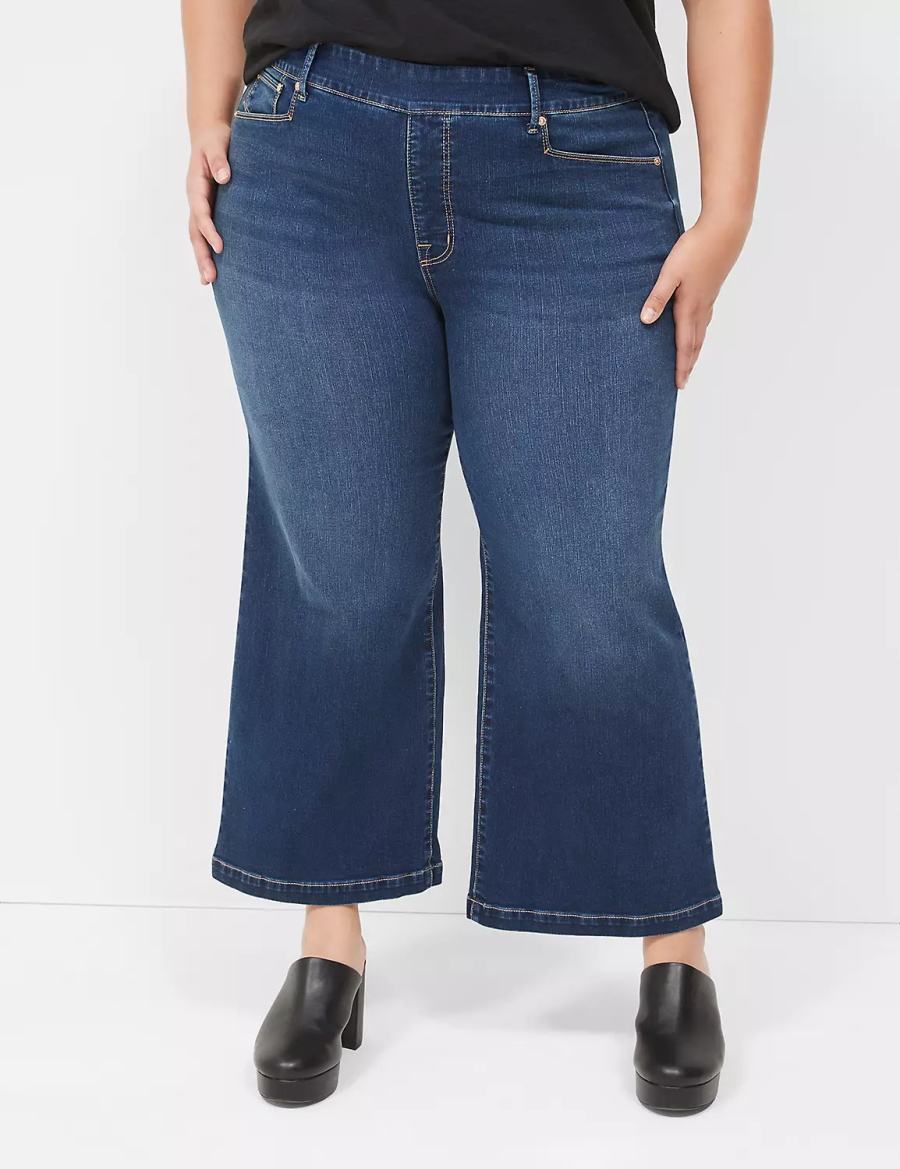 Dark Blue Lane Bryant Seven7 Pull-On Weekender Cropped With Embellished Pockets Women Jeans | FBQ914EV