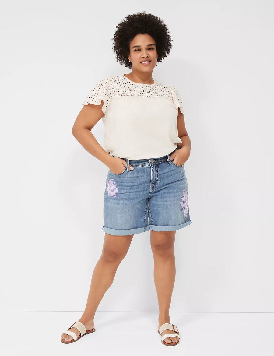 Dark Blue Lane Bryant Seven7 Weekender Jean With Painted Details Women Shorts | VOW1743EL