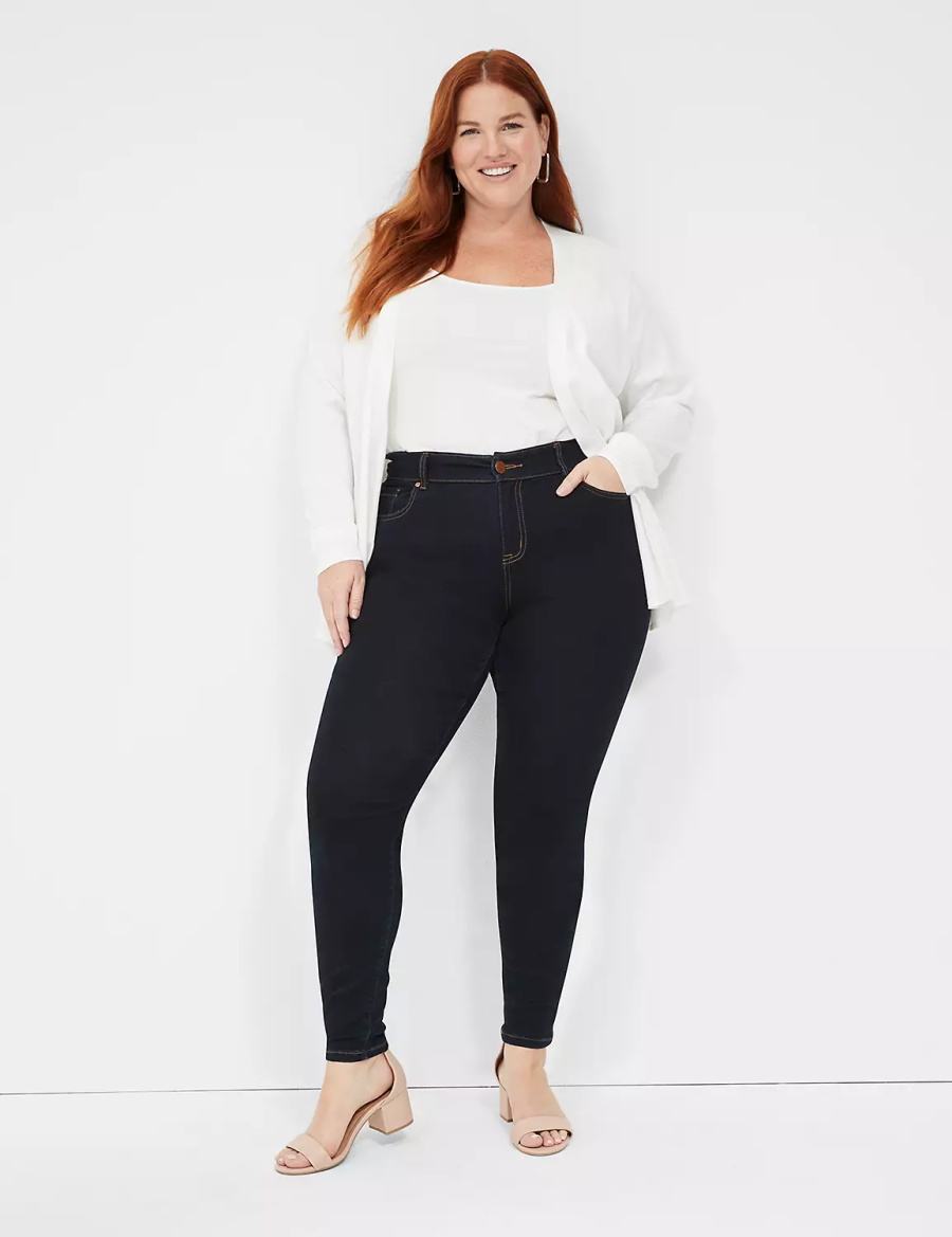 Dark Blue Lane Bryant Signature Fit Sateen Skinny Women Jeans | XCM2211QJ