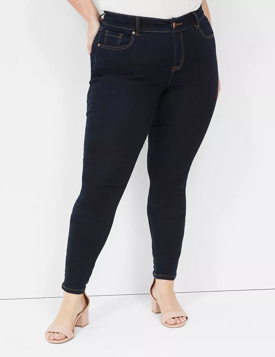 Dark Blue Lane Bryant Signature Fit Sateen Skinny Women Jeans | XCM2211QJ