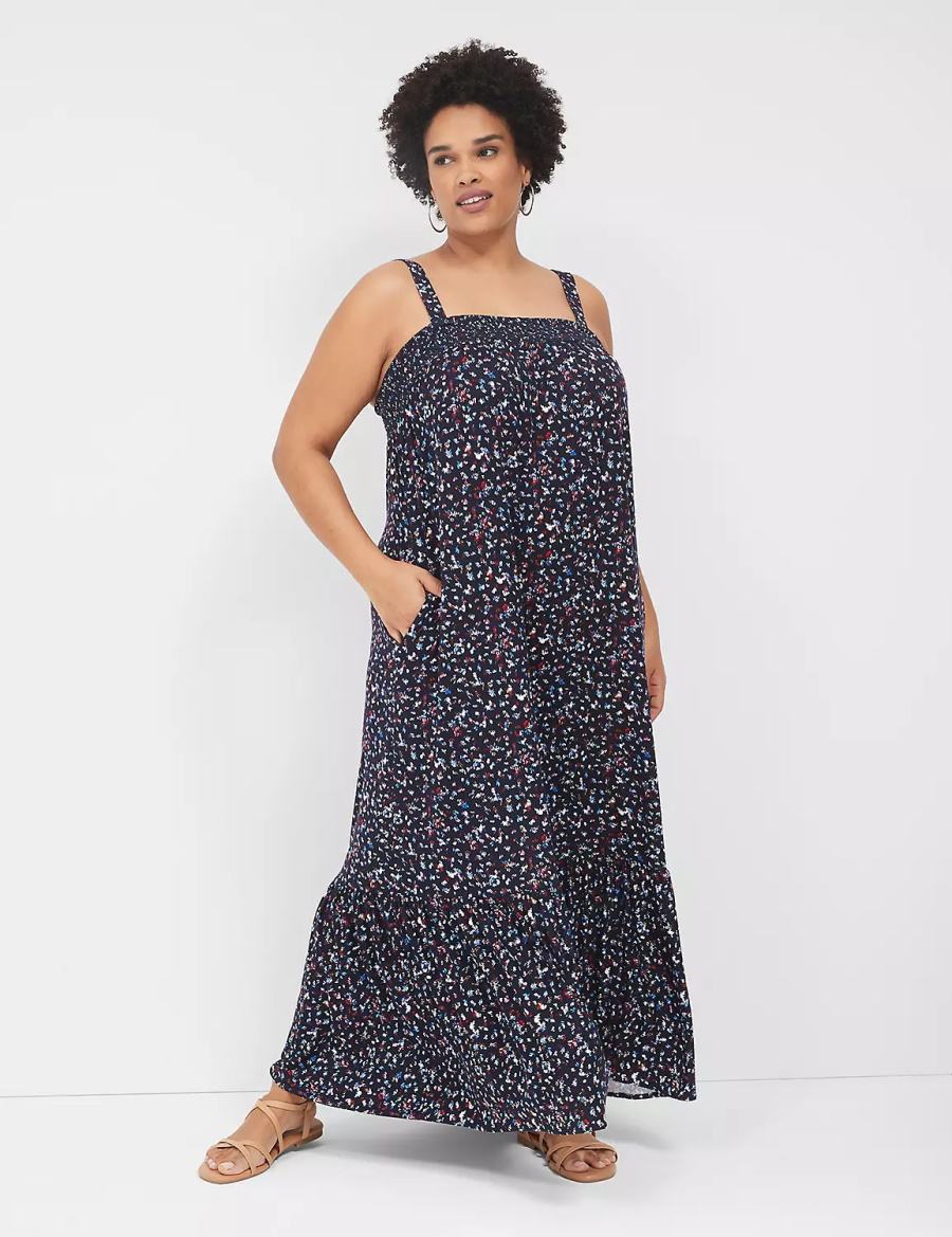 Dark Blue Lane Bryant Square-Neck Convertible-Strap Women Maxi Dress | USB492GO