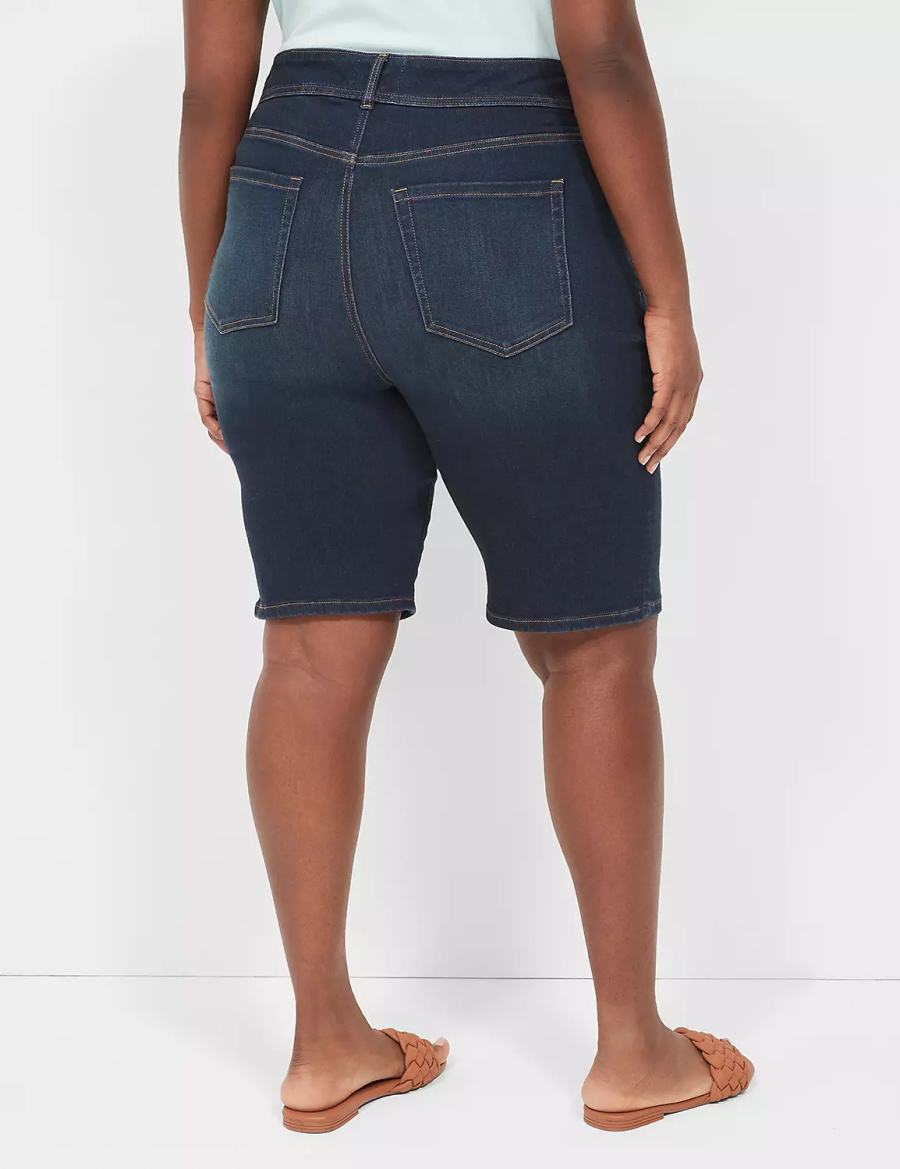 Dark Blue Lane Bryant Tighter Tummy Fit High-Rise Bermuda Jean Women Shorts | JTL6120DP