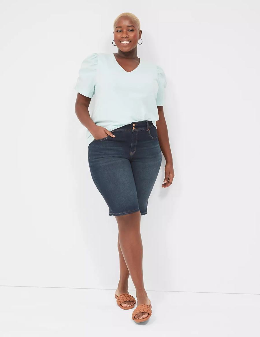 Dark Blue Lane Bryant Tighter Tummy Fit High-Rise Bermuda Jean Women Shorts | JTL6120DP