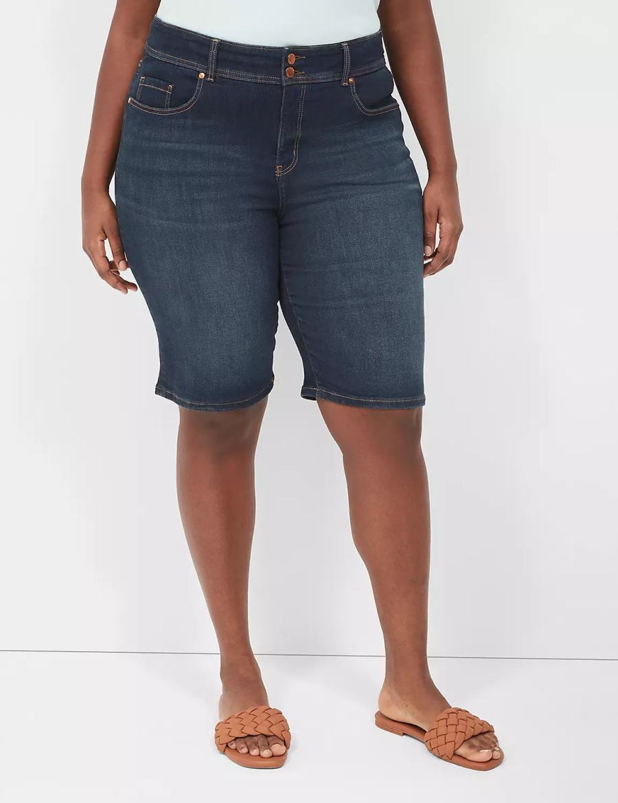 Dark Blue Lane Bryant Tighter Tummy Fit High-Rise Bermuda Jean Women Shorts | JTL6120DP