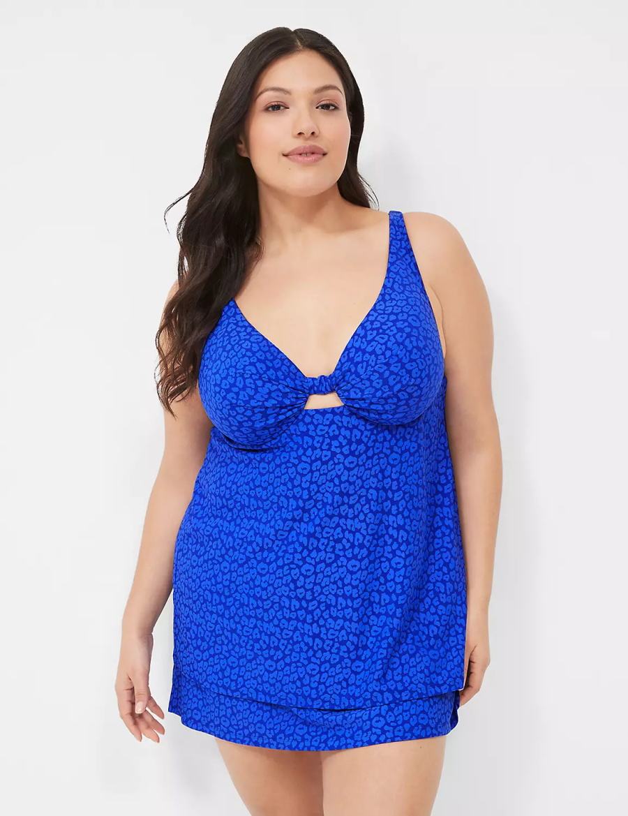 Dark Blue Lane Bryant Underwire Knot-Front Tankini Women Bikini Top | KMQ2694OI