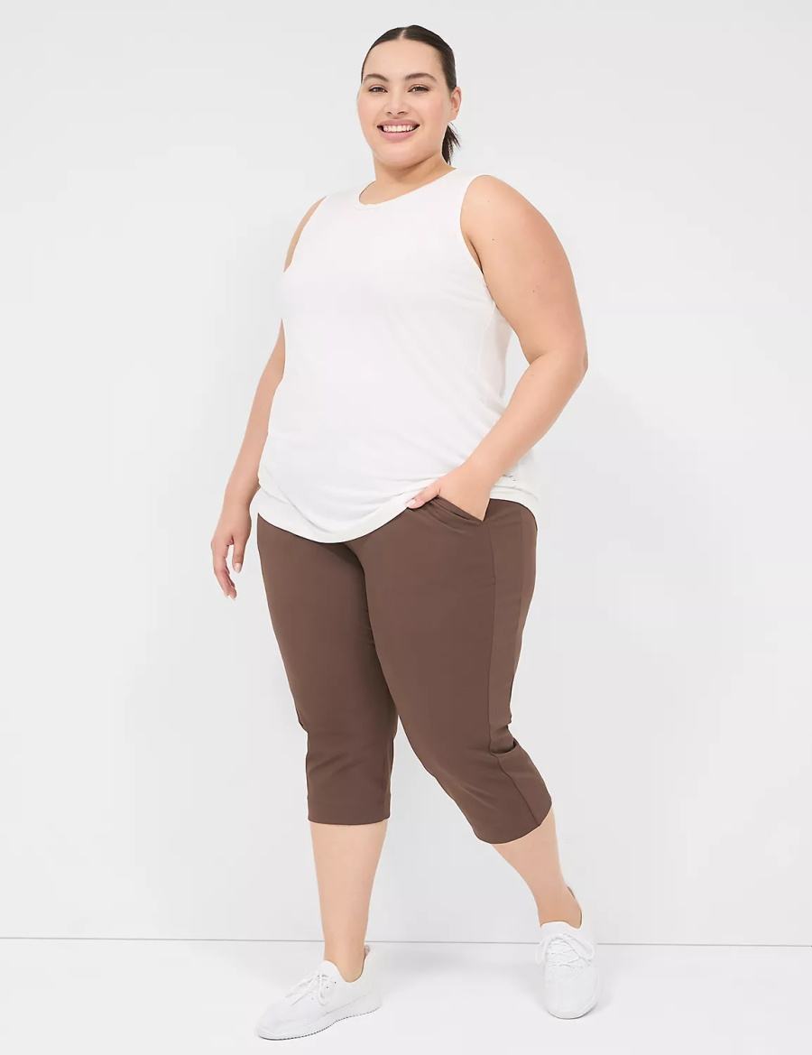 Dark Brown Lane Bryant LIVI Knit Capri Women Pants | OUO7320XA